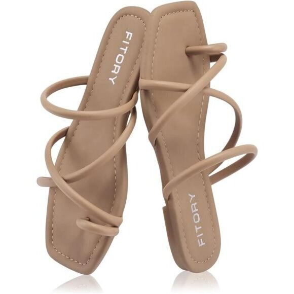 Womens Flat Slide Sandals Toe Ring Thong Strappy Summer Slip On Shoes Size - Picture 3 of 7